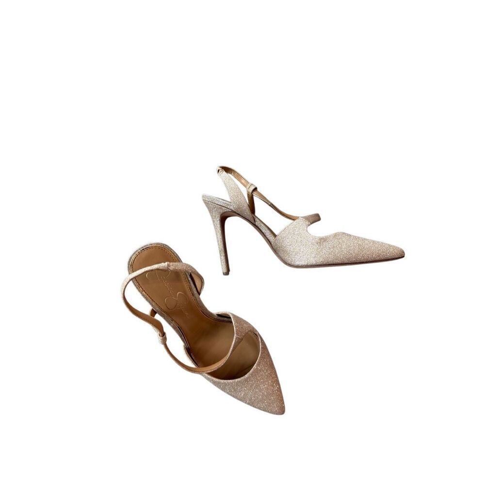 Jessica Simpson Womens Metallic Shimmer Slingback Pump Heels Champagne Size 10